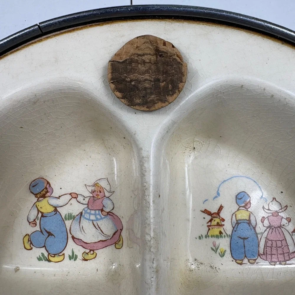 Vintage Excello‎ Baby Warming Dish Dutch Children Divided Plate MCM